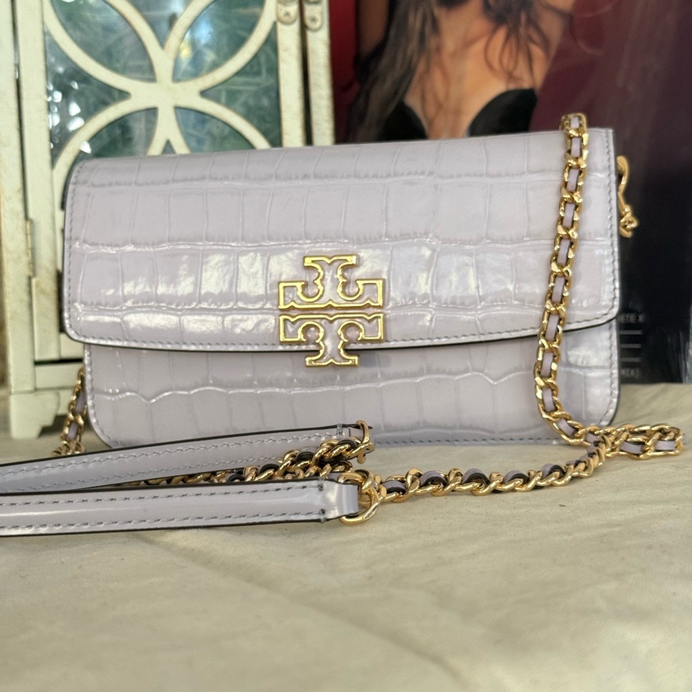Tory Burch Light Purple Clutch with Gold Chain